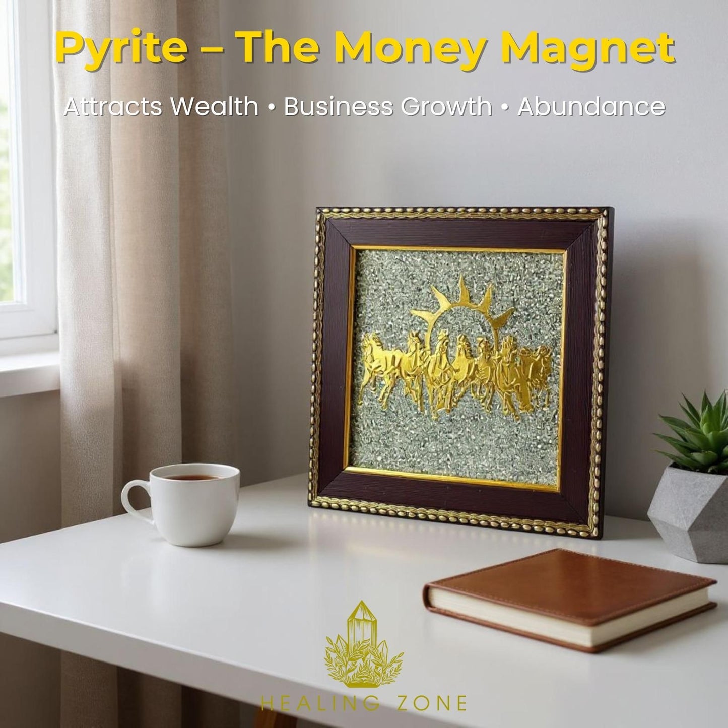 HEALING ZONE 7 Horses on Raw Pyrite Frame